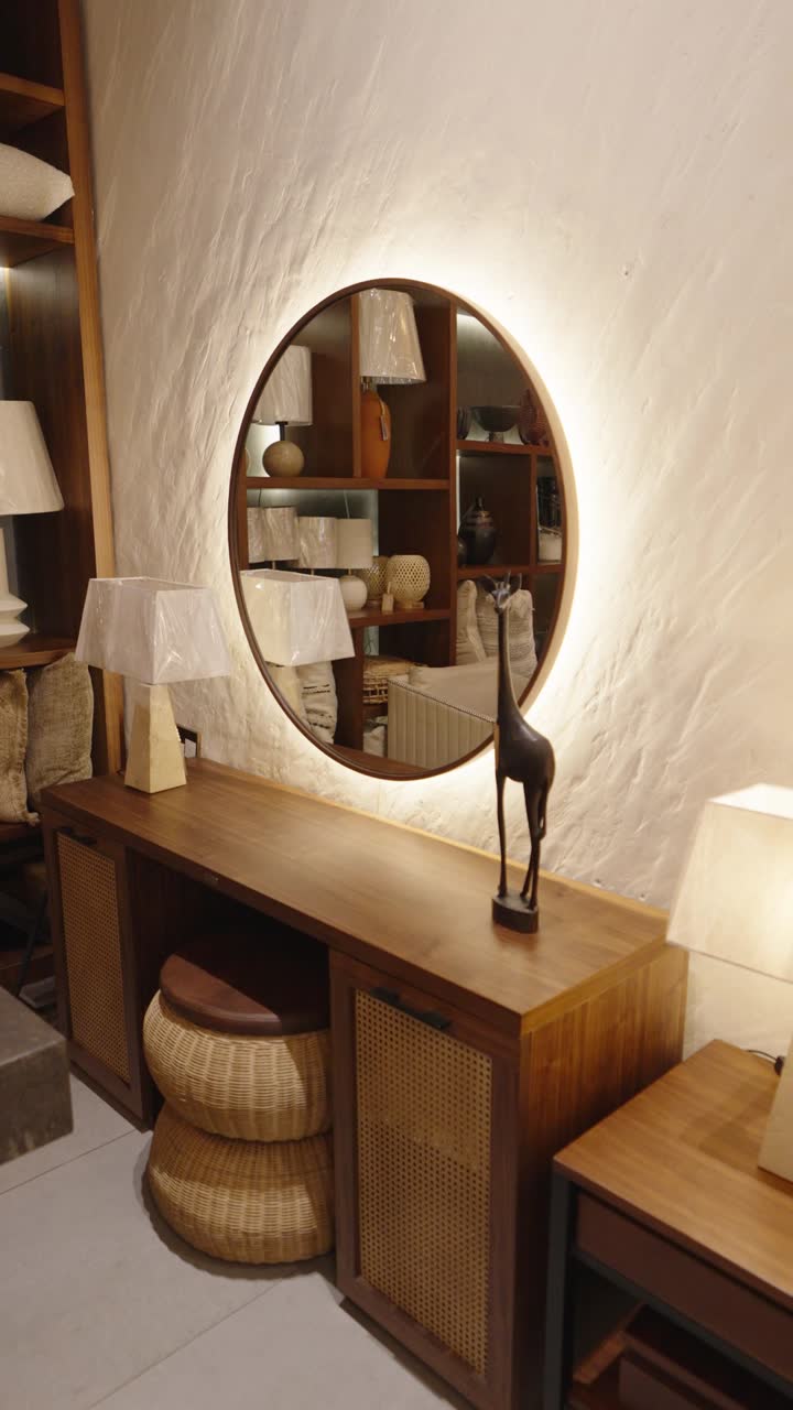 A warm beige interior styled for a furniture brand