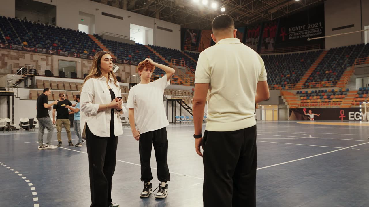A sports arena set up for a Puma kit shoot